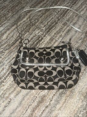 Coach Black and gray/Silver Signature Canvas Crossbody with Silver Accents